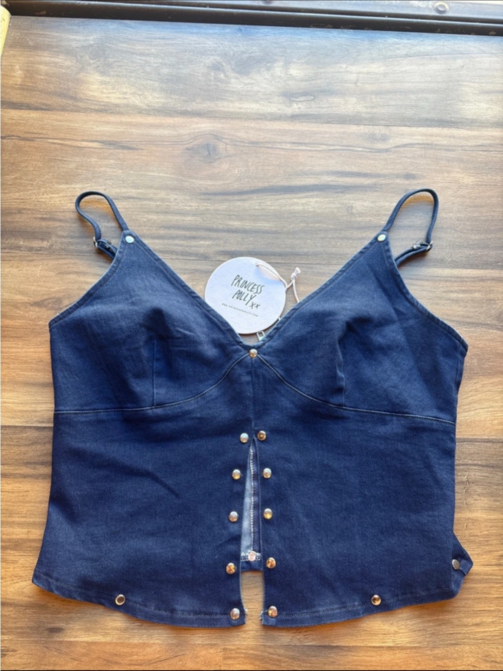 Princess Polly Dark Navy Denim Button-Front Cami
